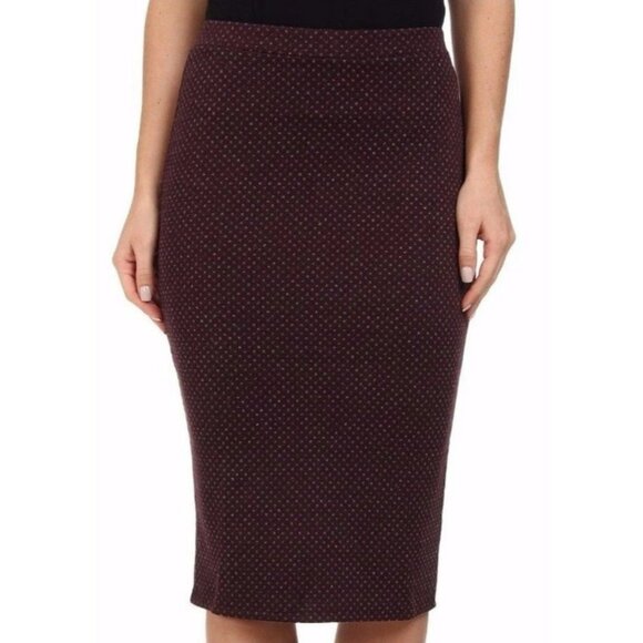 Free People Ludlow Burgandy Polka Dot Curvehuggin Knit Pencil Skirt Sz XS EUC - Picture 1 of 7